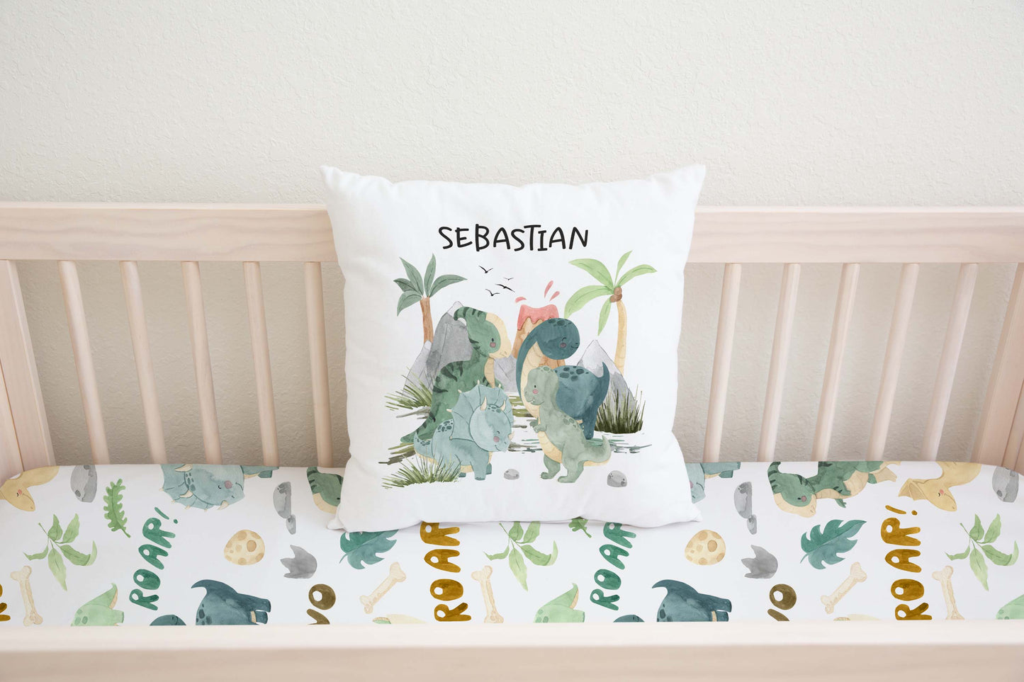 Dinosaur Personalized Pillow, Dinosaur Nursery Decor - Prehistoric Friends