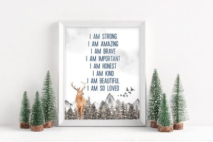 Positive Affirmations PRINTABLE Deer Wall Art, Woodland Nursery Print