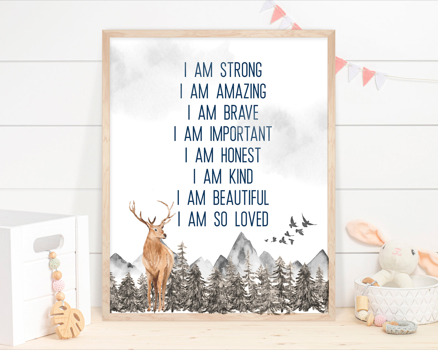 Positive Affirmations PRINTABLE Deer Wall Art, Woodland Nursery Print