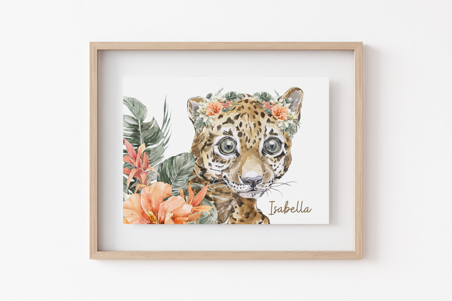 Personalized Girl Leopard wall art, Safari Nursery Print Unframed