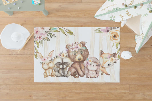 Woodland Nursery Rug, Woodland Animals Nursery Decor - Forest Friends