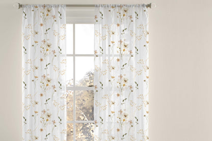 Wild Flower Sheer Curtain, Boho Floral Nursery Decor - Mustard Wildflowers