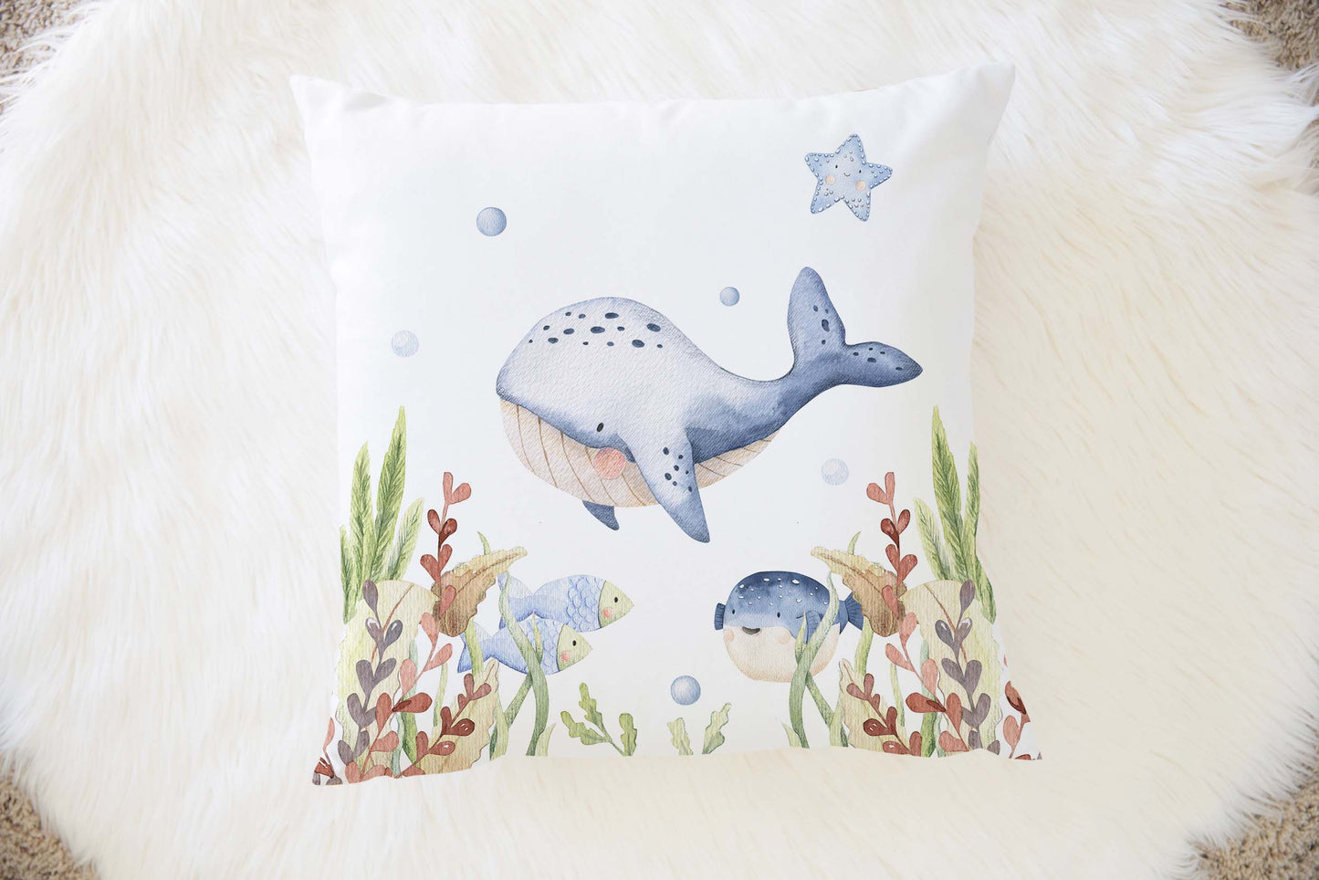 Whale Pillow COVER, Under the sea nursery bedding - Little Ocean