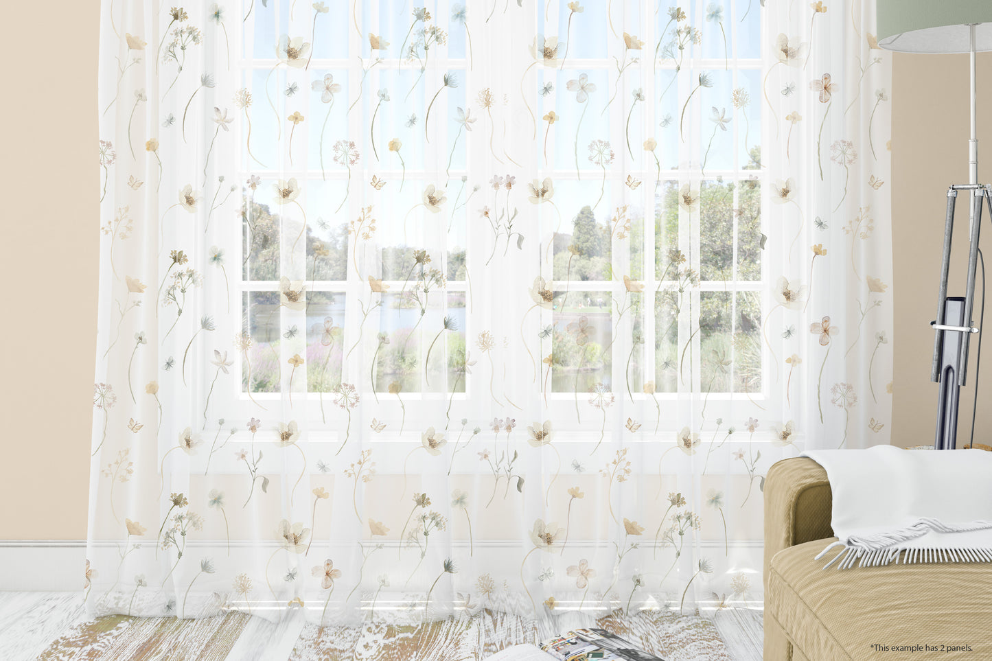 Wild Flower Sheer Curtain, Boho Floral Nursery Decor -  Mustard Wildflowers