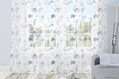 Under the Sea Sheer Curtain, Ocean Animals Curtain - Little Ocean