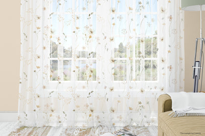 Wild Flower Sheer Curtain, Boho Floral Nursery Decor - Mustard Wildflowers