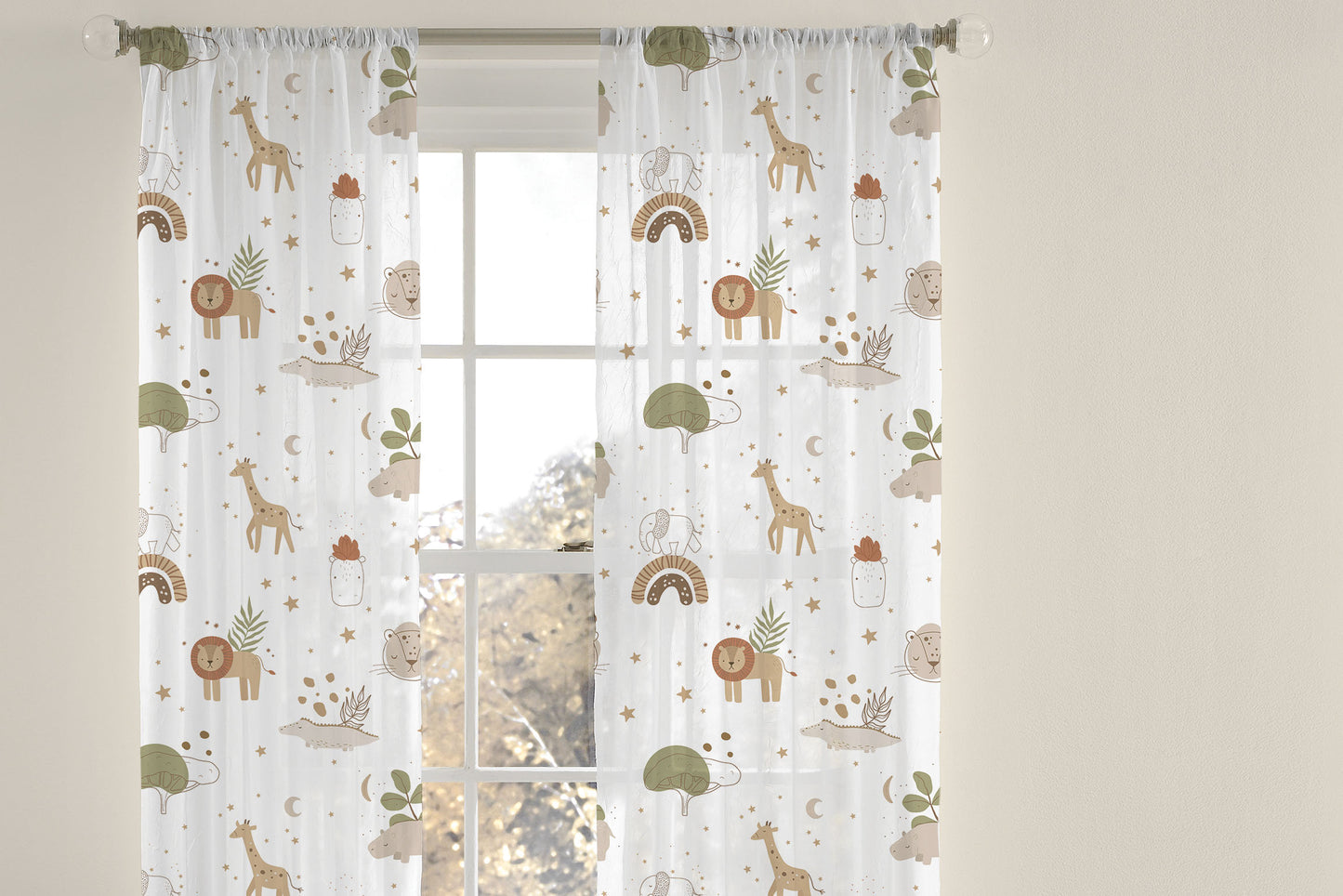 Safari Sheer Curtains, Rainbow Nursery Curtains - Modern Safari