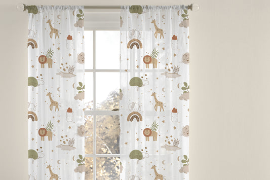 Safari Sheer Curtains, Rainbow Nursery Curtains - Modern Safari