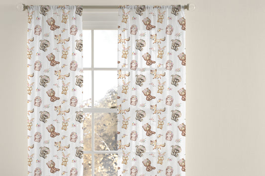 Woodland Animals Curtains, Woodland Sheer Nursery Curtains - Forest Friends