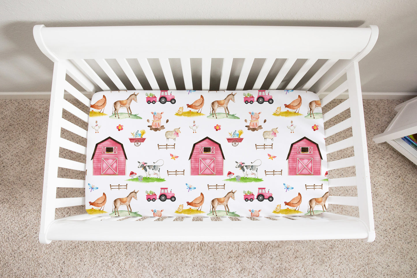 Girl Farm Minky Crib Sheet, Barnyard Nursery Bedding - Farm Sweet Farm