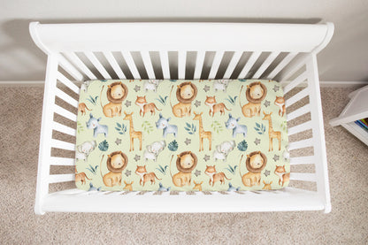 Safari Animals Minky Crib Sheet, Jungle Nursery Bedding - Baby Africa