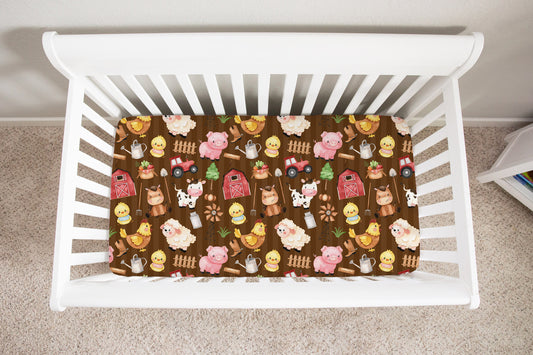 Farm Animals Minky Crib Sheet, Barnyard Nursery Bedding - Morgan's Farm