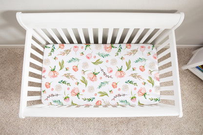 Floral Minky Crib Sheet, Baby Girl Nursery Bedding - Pastel Garden