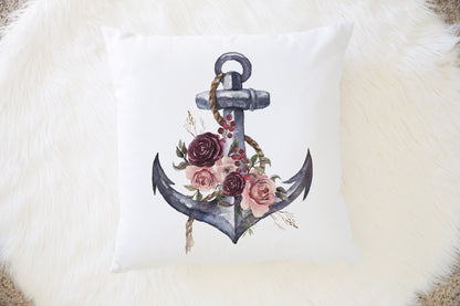 Floral Anchor Pillow, Girl Nautical Nursery Decor - Nautical Bloom