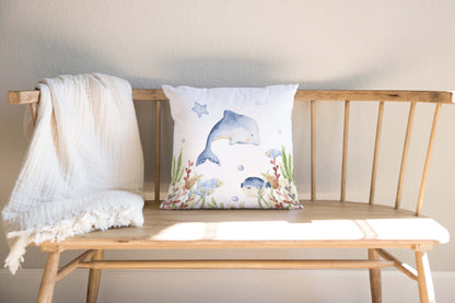 Dolphin Pillow COVER, Under the sea nursery bedding - Little Ocean