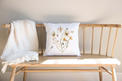 Wild flowers pillow, Floral pillow cover - Mustard Wildflowers