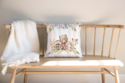 Girl Woodland Animals Pillow Cover, Woodland Nursery decor - Forest Friends