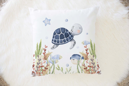 Turtle Pillow COVER, Under the sea nursery bedding - Little Ocean