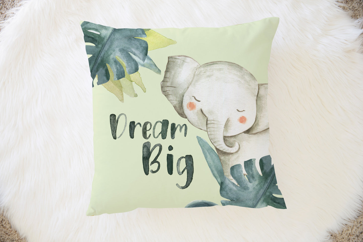 Dream Big Elephant Pillow, Safari Nursery Decor - Baby Africa