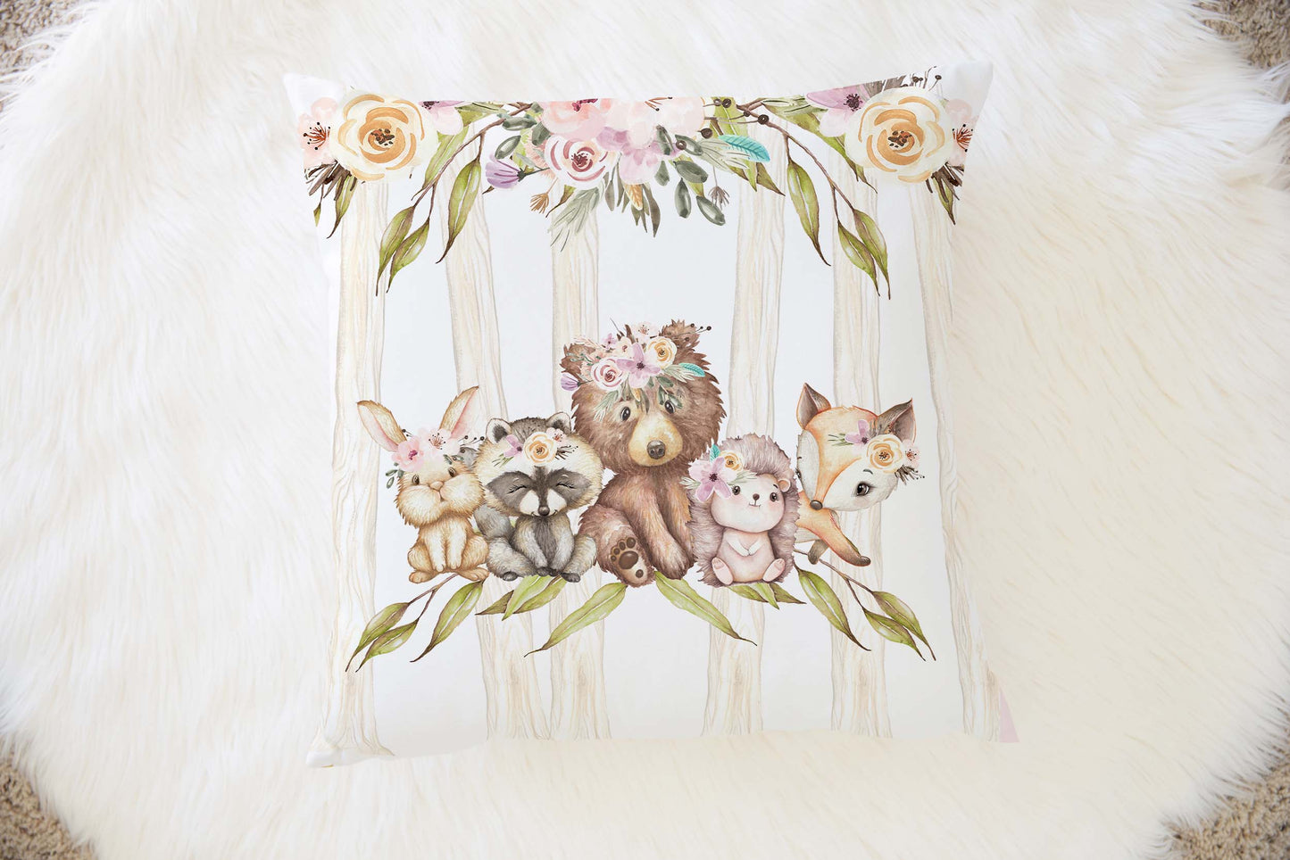 Girl Woodland Animals Pillow Cover, Woodland Nursery decor - Forest Friends