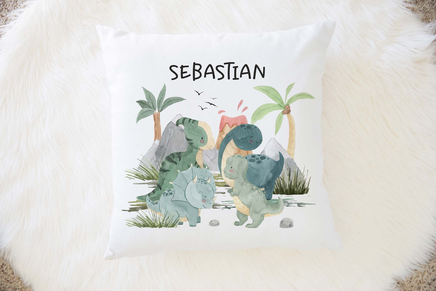 Dinosaur Personalized Pillow, Dinosaur Nursery Decor - Prehistoric Friends