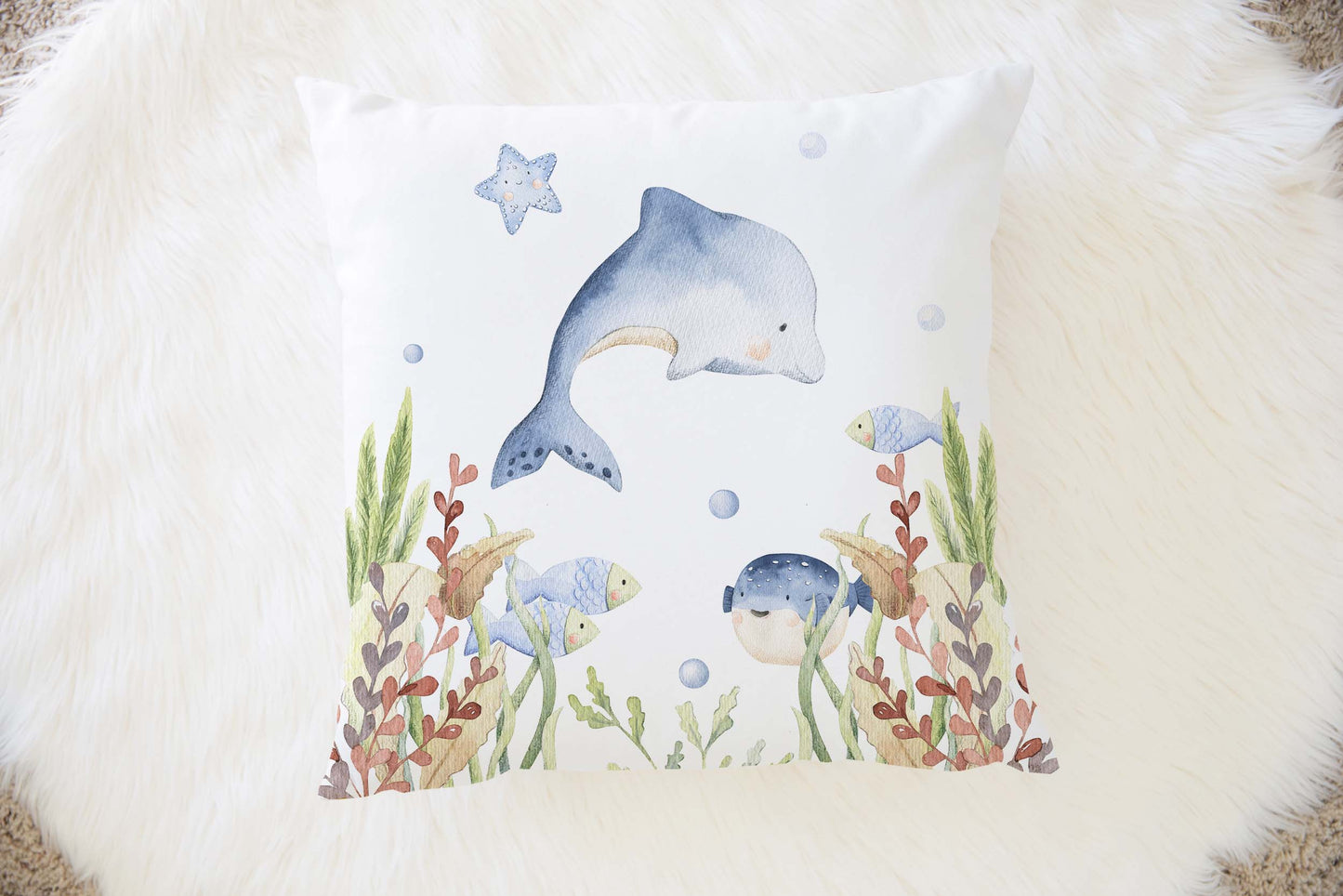 Dolphin Pillow COVER, Under the sea nursery bedding - Little Ocean