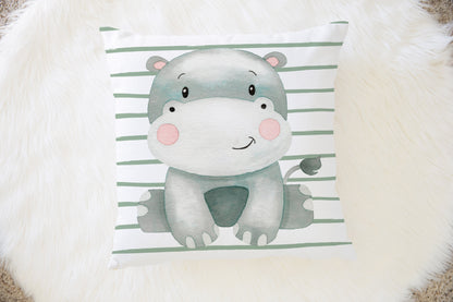 Hippo Pillow, Jungle Nursery Decor - Safari Explorer