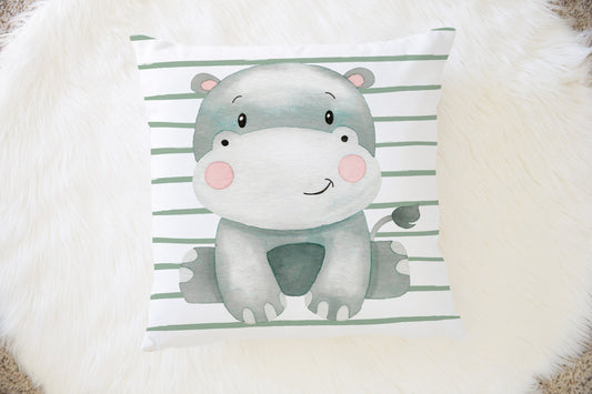 Hippo Pillow, Jungle Nursery Decor - Safari Explorer