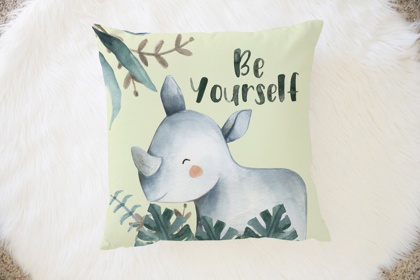 Be Yourself Rhinoceros Pillow, Safari Nursery Decor - Baby Africa