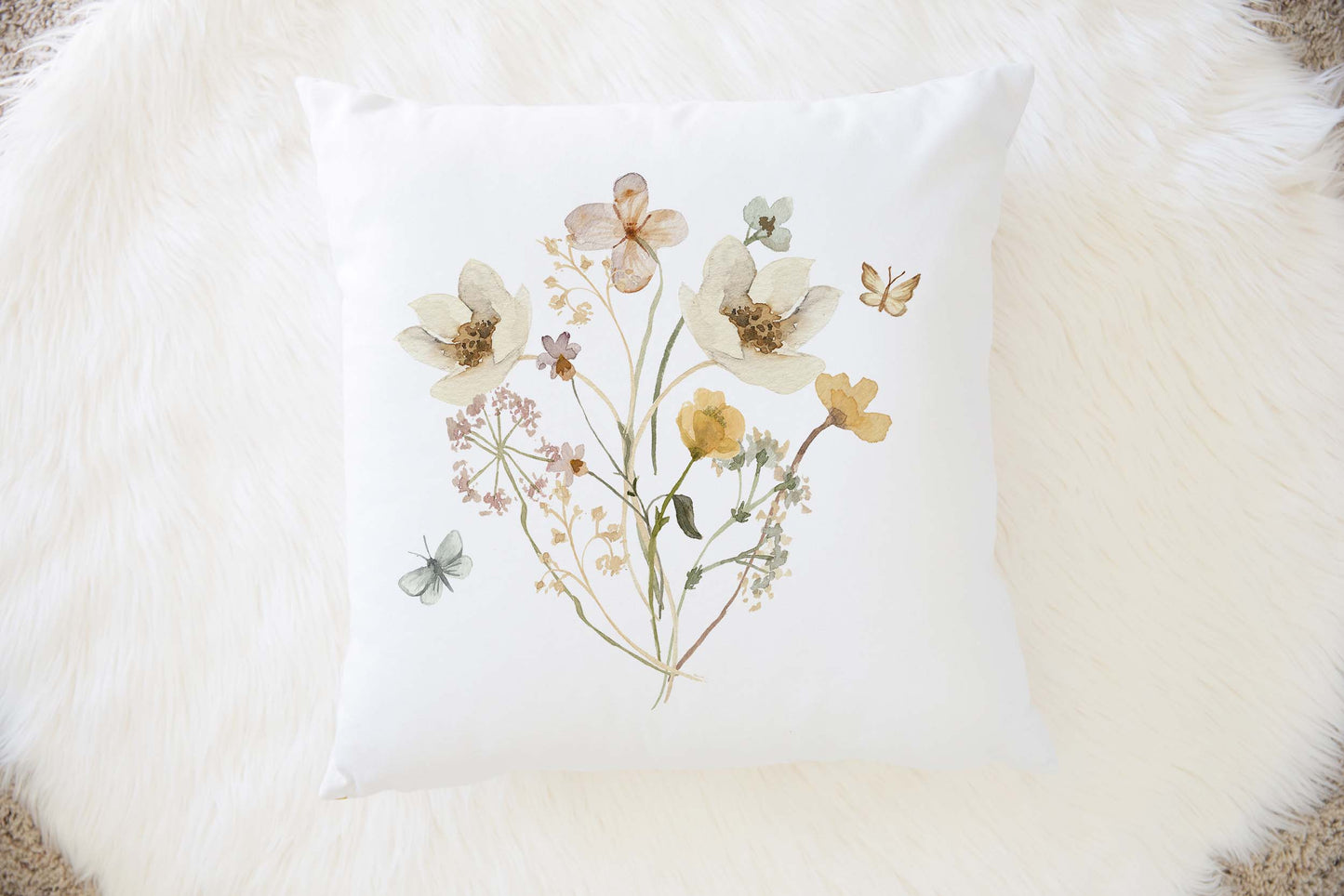 Wild flowers pillow, Floral pillow cover - Mustard Wildflowers