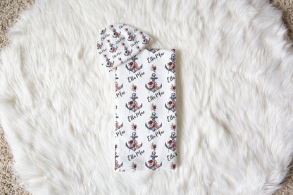 Floral Anchor Baby Swaddle Set, Nautical Girl Hospital Baby Blanket - Nautical Bloom