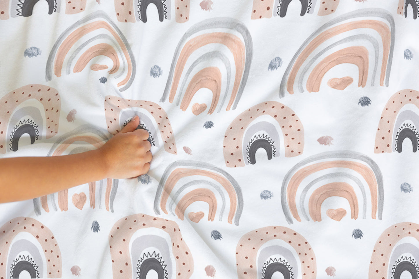 Dots Rainbow Minky Blanket, Rainbow Nursery Bedding - Blush Rainbow