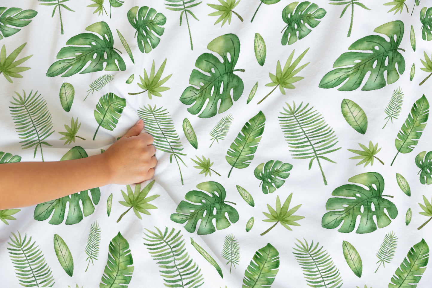 Tropical Leaves Minky Blanket, Jungle Nursery Bedding - Safari Explorer