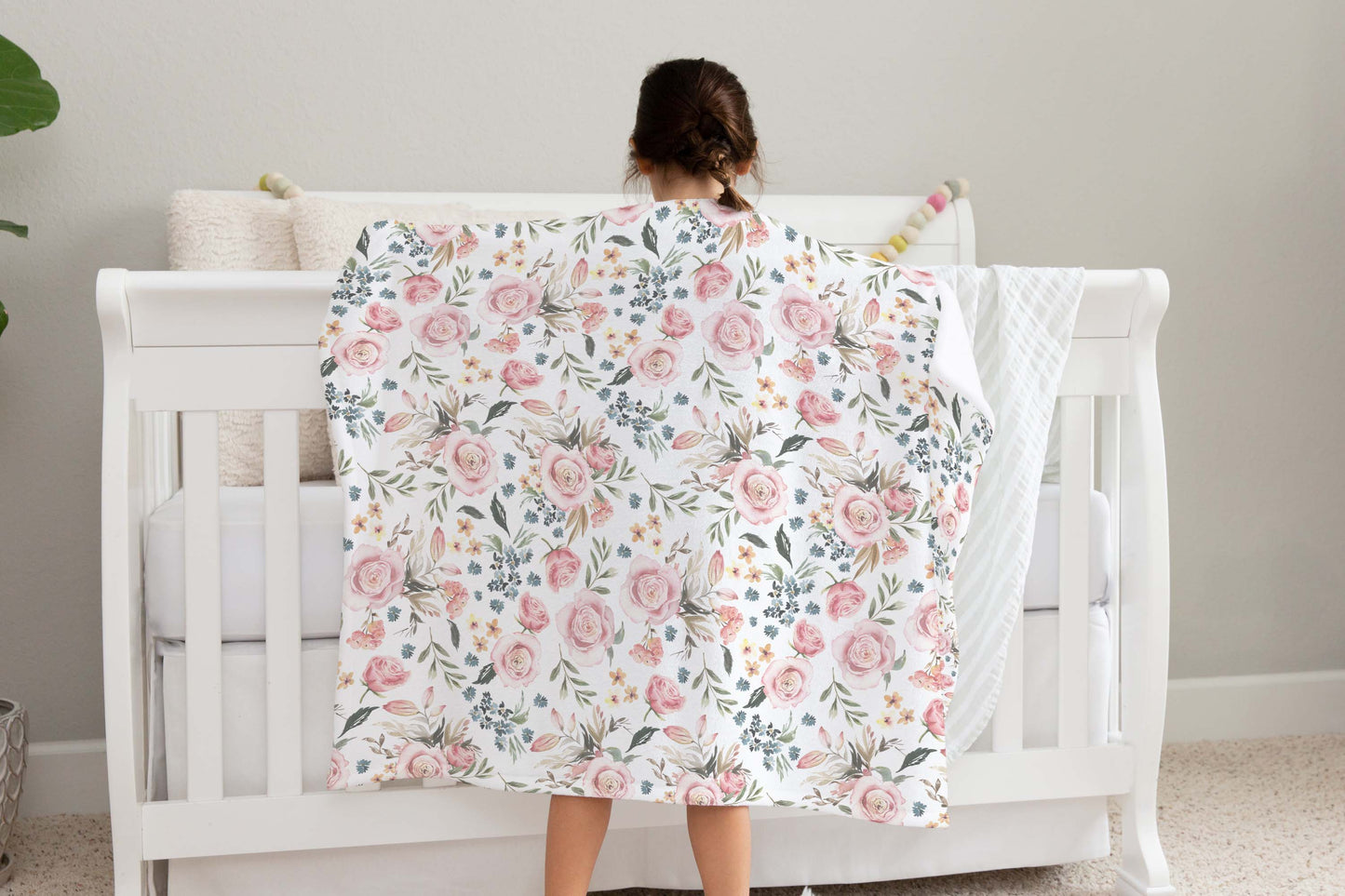 Blush Pink Roses Minky Blanket, Watercolor Floral Bedding Girls - Candy Rose