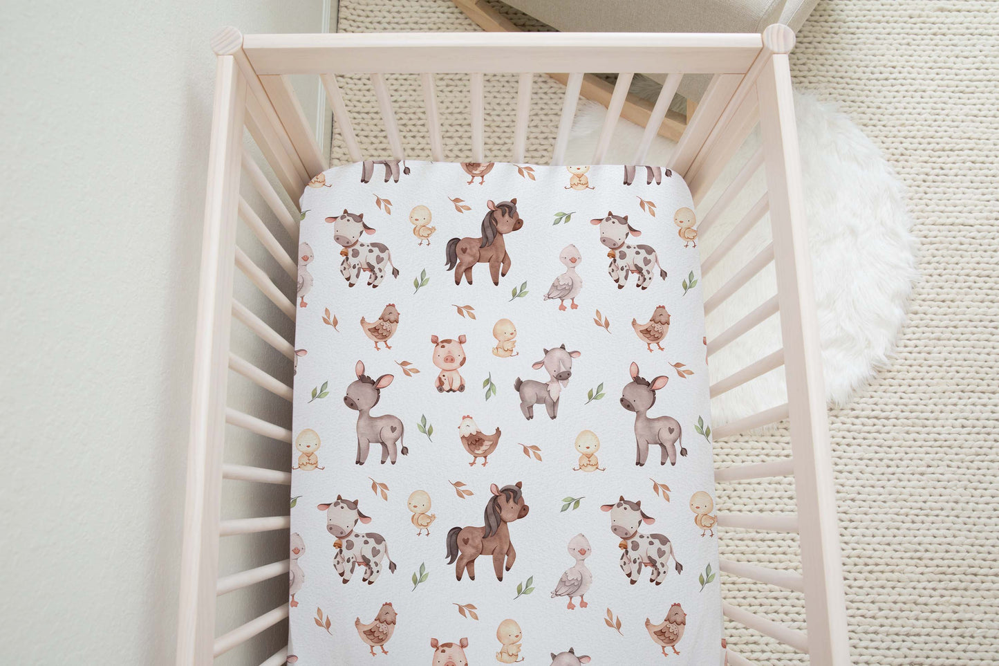 Farm Animals Crib Sheet, Farm Nursery Bedding - Lovely Farm