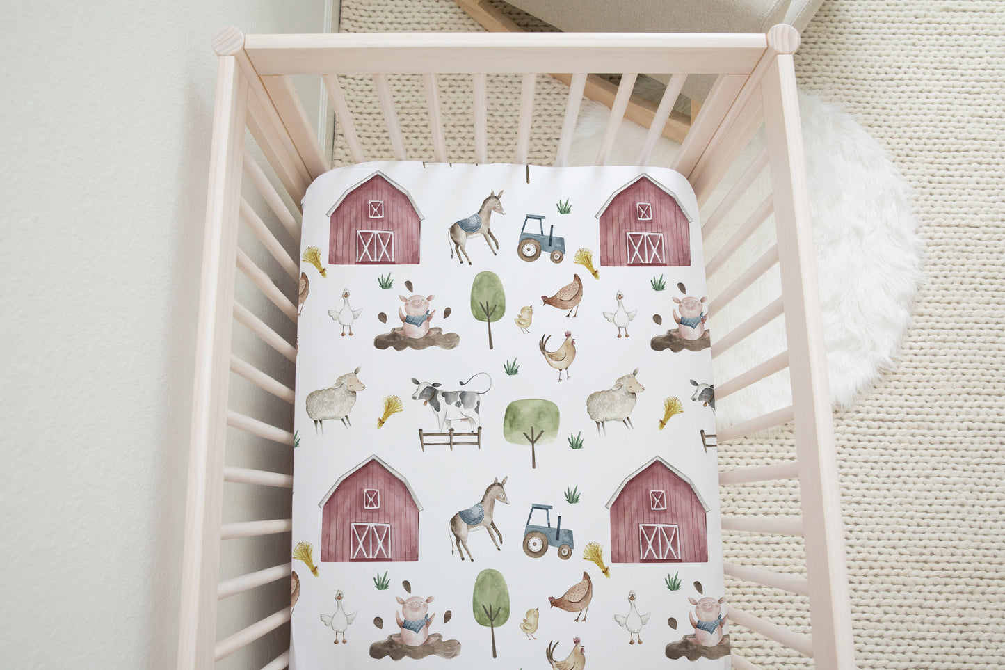 Farm Crib Sheet | Barnyard Nursery Bedding - The Farm