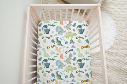 Dinosaur Crib Sheet, Dino Nursery Bedding- Prehistoric Friends