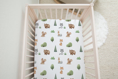 Baby Woodland Crib Sheet, Woodland Nursery Bedding- Tiny Woodland