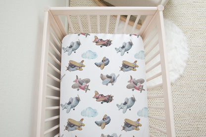 Airplanes Crib Sheet, Aviation Nursery Bedding- Little Aviator