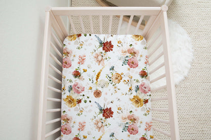 Floral Garden Crib Sheet, Wildflowers Nursery Bedding- Vintage Garden