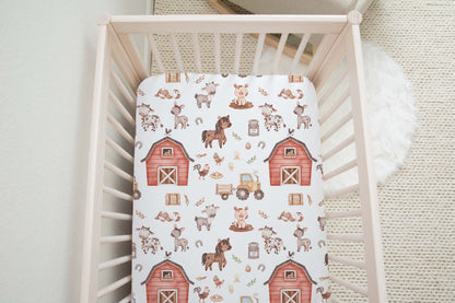 Farm Animals Crib Sheet, Barnyard Nursery Bedding - Lovely Farm