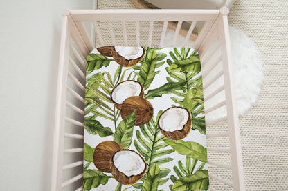 Coconut Crib Sheet, Tropical Nursery Bedding - Little Coconut