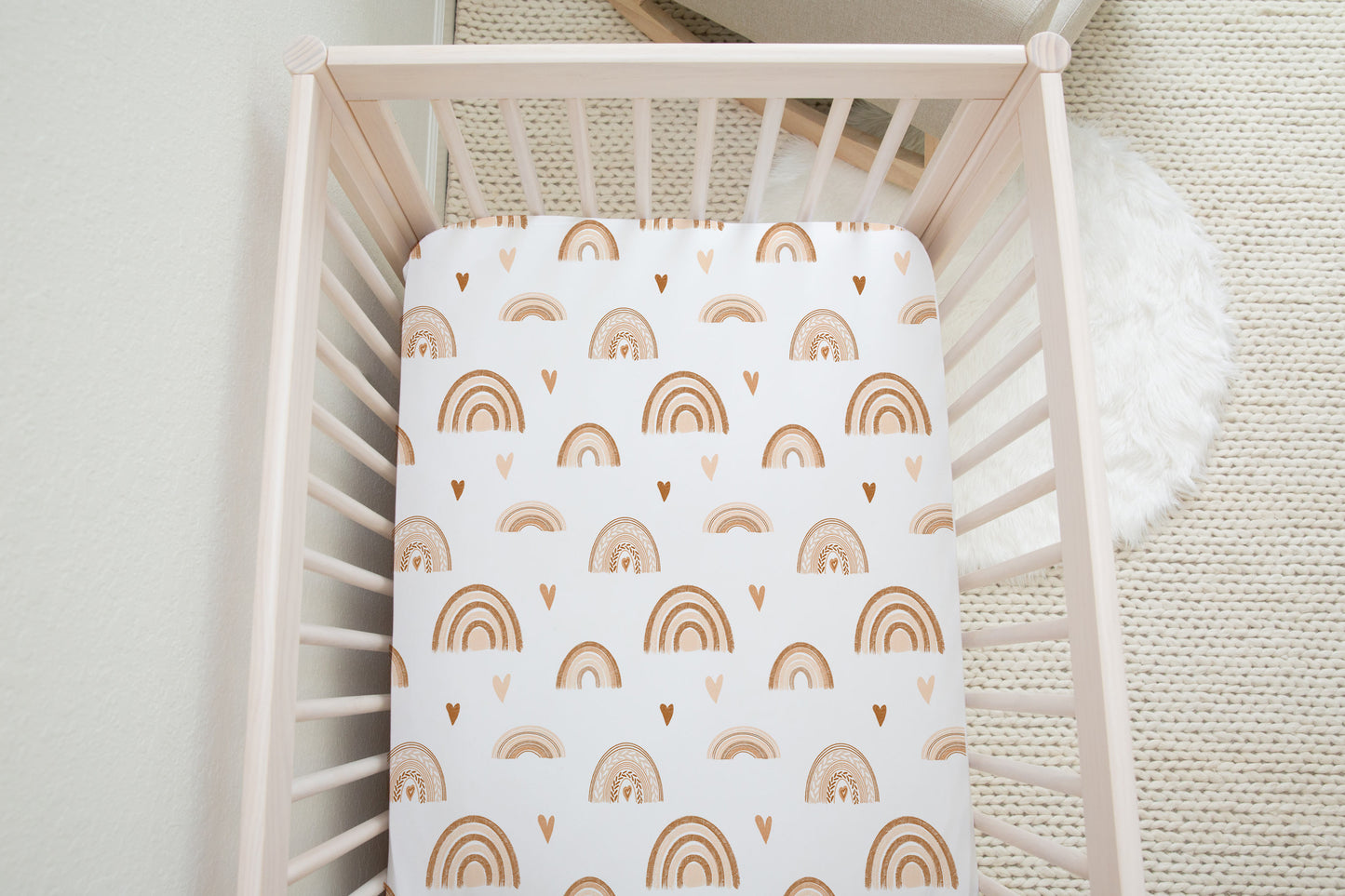 Earthy Rainbow Minky Crib Sheet, Hearts Rainbow Nursery Bedding- Earthy Rainbow