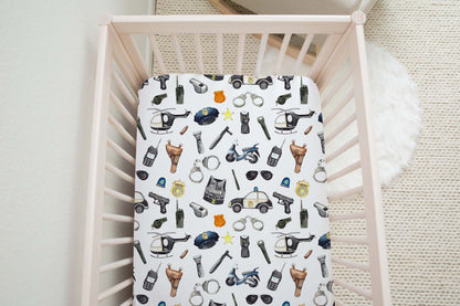 Policeman Crib Sheet, Police Nursery Bedding - Little Police