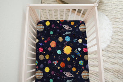 Outer Space Minky Crib Sheet, Space Nursery Bedding