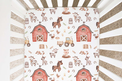 Farm Animals Crib Sheet, Barnyard Nursery Bedding - Lovely Farm