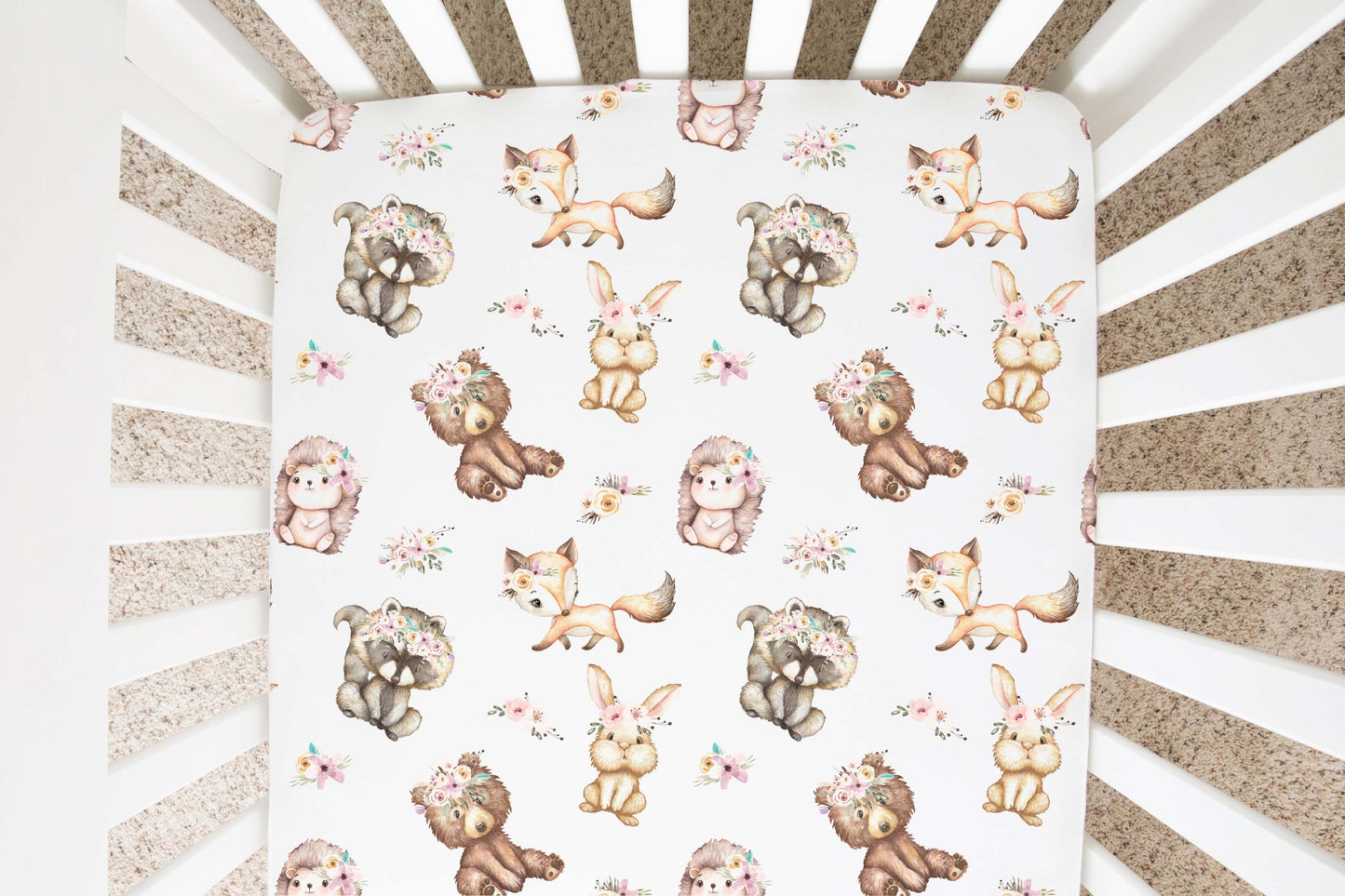 Woodland Animals Crib Sheet, Forest Girl Nursery Bedding - Forest Friends