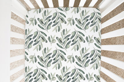 Olives Banches Crib Sheet, Greenery Nursery Bedding