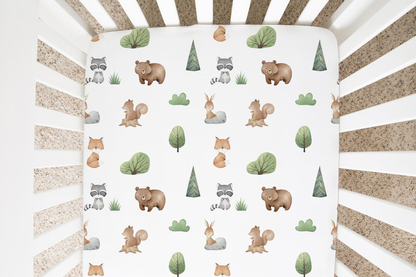 Baby Woodland Crib Sheet, Woodland Nursery Bedding- Tiny Woodland