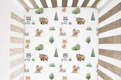 Baby Woodland Crib Sheet, Woodland Nursery Bedding- Tiny Woodland